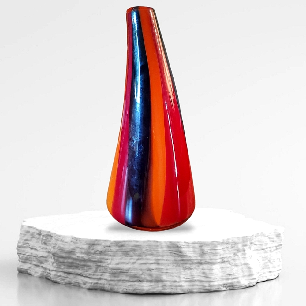 Fusion Z Art Glass Tricolored Cranberry Orange Purple Vase